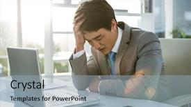  Presentation with tired - Beautiful PPT theme featuring baby touching mobile screen - tired businessman holding his head backdrop and a light blue colored foreground