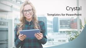  Presentation with tablet - Presentation design consisting of baby touching screen - pretty blonde with tablet background and a  colored foreground