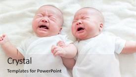  Presentation with bed - Audience pleasing presentation theme consisting of baby twins cry and lying backdrop and a soft green colored foreground