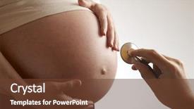  Presentation with pregnant woman - Presentation design having baby utero - medical auscultation the belly background and a tawny brown colored foreground
