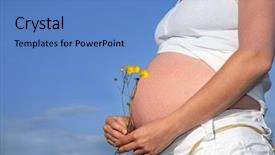  Presentation with pregnant woman - Presentation theme having baby utero - pregnant woman holding a bunch background and a teal colored foreground