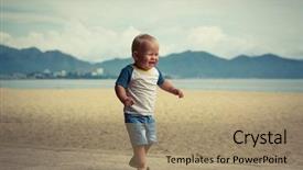  Presentation with brown bear baby shoes - PPT layouts enhanced with baby walking along the beach background and a  colored foreground