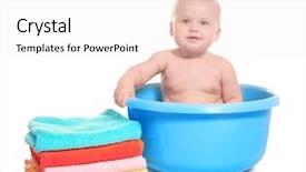  Presentation with baby bath - Amazing PPT theme having baby washing in bath basin backdrop and a  colored foreground