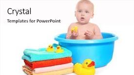  Presentation with baby bath - Colorful theme enhanced with baby washing in bath basin backdrop and a white colored foreground
