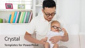 Presentation with infant care - PPT theme consisting of baby wearing nerd glasses background and a soft green colored foreground