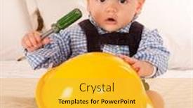  Presentation with baby toy - Slides consisting of baby with a safety helmet and a toy screwdriver background and a yellow colored foreground