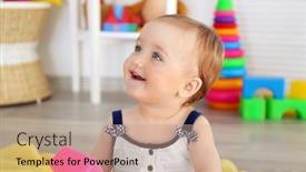  Presentation with baby blocks - Slide set featuring baby with bright toy blocks in child room background and a coral colored foreground