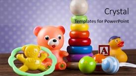  Presentation with baby toy - Cool new PPT layouts with baby world toy collection on on wooden background backdrop and a light blue colored foreground