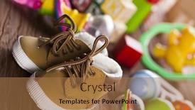  Presentation with baby toy - Colorful PPT theme enhanced with baby world toy collection on on wooden background backdrop and a coral colored foreground