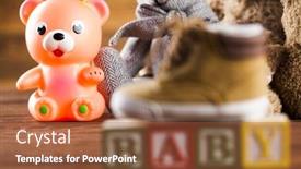  Presentation with baby toy - Presentation design featuring baby world toy collection on on wooden background background and a red colored foreground