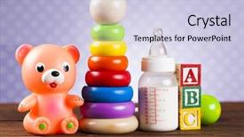  Presentation with baby toy - Amazing slide deck having baby world toy collection on on wooden background backdrop and a lemonade colored foreground