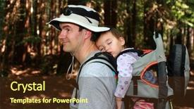  Presentation with baby girl christening - Theme consisting of babycarrier - dad hiking with 16 months background and a tawny brown colored foreground