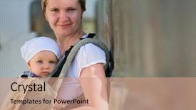  Presentation with mother baby asian breastfeeding - PPT layouts consisting of babycarrier - lifestyle portrait of young mother background and a coral colored foreground