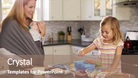  Presentation with older person holding pills - Presentation enhanced with babycarrier - mum holding baby watches older background and a coral colored foreground