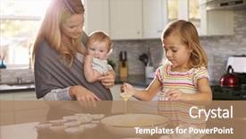  Presentation with baby girl - Presentation with babycarrier - young girl preparing cake mix background and a coral colored foreground