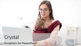  Presentation with baby - Beautiful PPT layouts featuring babycarrier - young woman with baby backdrop and a light gray colored foreground