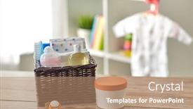  Presentation with home care - Colorful presentation design enhanced with babyhood-and-care-products-concept backdrop and a coral colored foreground