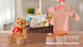  Presentation with baby bear - Audience pleasing slide deck consisting of babyhood-and-care-products-concept backdrop and a coral colored foreground