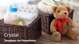  Presentation with baby bear - Cool new presentation theme with babyhood-and-care-products-concept backdrop and a tawny brown colored foreground