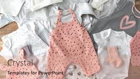  Presentation with clothing - Cool new PPT theme with babyhood-and-clothing-concept-baby backdrop and a coral colored foreground