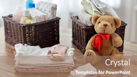  Presentation with baby bear - PPT layouts consisting of babyhood-and-clothing-concept-baby background and a coral colored foreground
