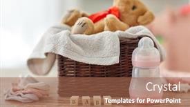  Presentation with baby bear - Cool new PPT theme with babyhood-and-clothing-concept-teddy backdrop and a red colored foreground