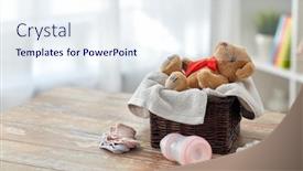  Presentation with baby bear - Cool new PPT layouts with babyhood-and-clothing-concept-teddy backdrop and a sky blue colored foreground