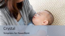  Presentation with mother baby asian breastfeeding - Presentation theme having babyhood childhood and people concept background and a light blue colored foreground