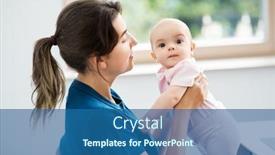  Presentation with motherhood - Cool new PPT theme with babyhood motherhood and people concept - mother holding baby daughter at home backdrop and a ocean colored foreground