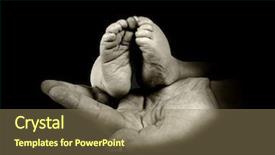  Presentation with father - Slides with babys foots in father hands background and a violet colored foreground