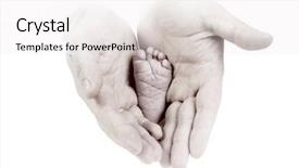  Presentation with father - Slides enhanced with babys foots in father hands background and a white colored foreground