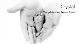  Presentation with black childrens babys hands - Audience pleasing presentation design consisting of babys foots in father hands backdrop and a white colored foreground