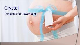  Presentation with blue ribbon - Beautiful slides featuring babys womb - blue ribbon with blank tag backdrop and a sky blue colored foreground