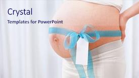  Presentation with blue ribbon - PPT layouts featuring babys womb - blue ribbon with blank tag background and a sky blue colored foreground