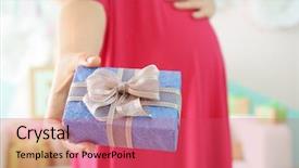  Presentation with babyshower - Slides featuring babyshower - pregnant woman holding gift background and a red colored foreground