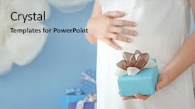  Presentation with pregnant woman - Presentation having babyshower - pregnant woman holding gift background and a light blue colored foreground