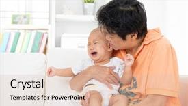  Presentation with babysitter - PPT theme featuring babysitter comforting crying baby boy background and a lemonade colored foreground