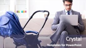  Presentation with newborn baby on his mothers and - Theme having babysitting - businessman looking after newborn baby background and a ocean colored foreground