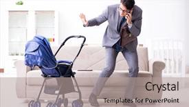  Presentation with newborn baby - Slides enhanced with babysitting - businessman looking after newborn baby background and a light gray colored foreground