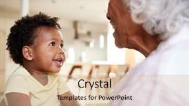  Presentation with home - Slide set enhanced with babysitting - grandmother sitting on sofa background and a lemonade colored foreground