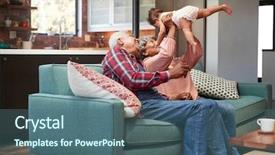  Presentation with baby sitting - Colorful slide deck enhanced with babysitting - grandparents sitting on sofa playing backdrop and a ocean colored foreground