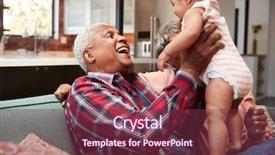  Presentation with mop baby - Slide deck featuring babysitting - grandparents sitting on sofa playing background and a violet colored foreground