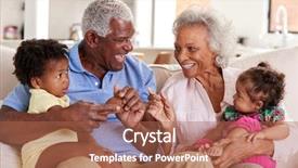  Presentation with baby sitting - Cool new PPT theme with babysitting - grandparents sitting on sofa backdrop and a red colored foreground