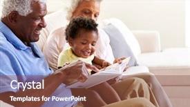  Presentation with baby sitting - Slide set enhanced with babysitting - grandparents sitting on sofa background and a tawny brown colored foreground