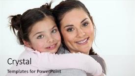  Presentation with daughter - PPT theme with babysitting - mother daughter portrait background and a sky blue colored foreground