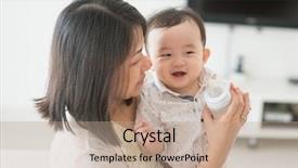  Presentation with baby milk - PPT theme consisting of babysitting - mother holding milk bottle background and a coral colored foreground