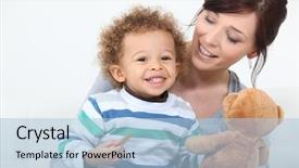  Presentation with woman child - PPT layouts featuring babysitting - woman playing with her child background and a light blue colored foreground