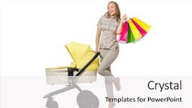  Presentation with white and black woman climbing ladders - Audience pleasing slide deck consisting of babysitting - woman with pram isolated backdrop and a white colored foreground