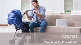  Presentation with newborn baby - PPT theme having babysitting - young father looking after newborn background and a gray colored foreground