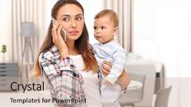  Presentation with mother baby - Presentation having babysitting - young mother holding baby while background and a soft green colored foreground